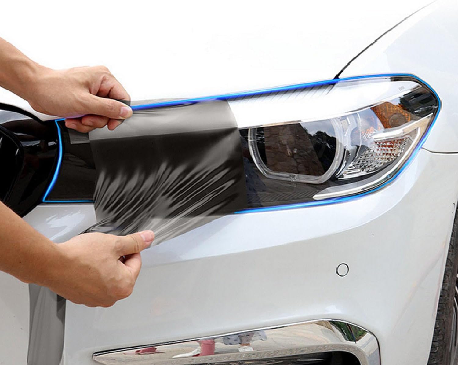 JCAKES Car Exterior PPF Protective Film Headlamp Scratch Protection TPU Transparent Film Smoked Black，for BMW G11 Series 7 2014-2018
