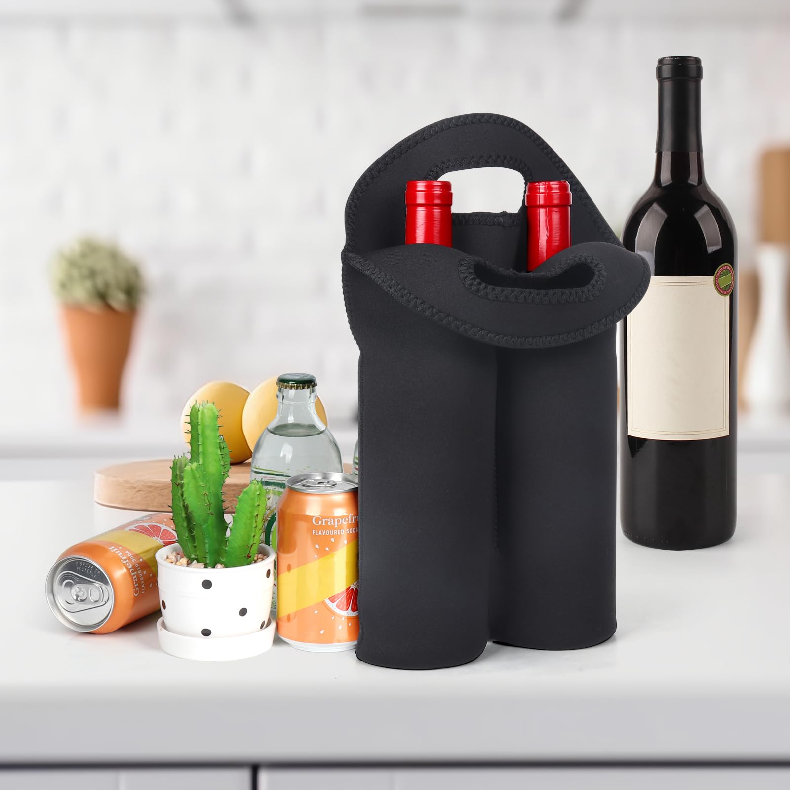 Paquete de 2 bolsas de transporte de vino, 4 bolsas de transporte para botellas de viaje y picnic, soporte aislado de neopreno para botellas de cerveza de agua con asa de transporte segura,