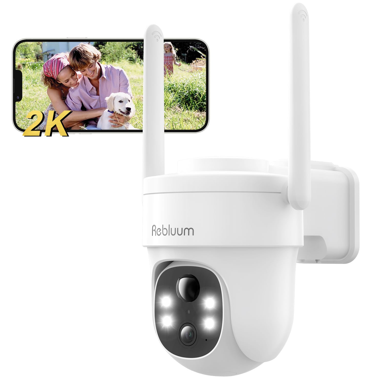 Rebluum 360° Camara Vigilancia WiFi Exterior/Interior 2K Cámara IP PTZ Camara Vigilancia Bateria/Visión Nocturna Color/AI Detección Movimiento/Audio Bi-direccional/Sirena/IP66/Compatible Alexa