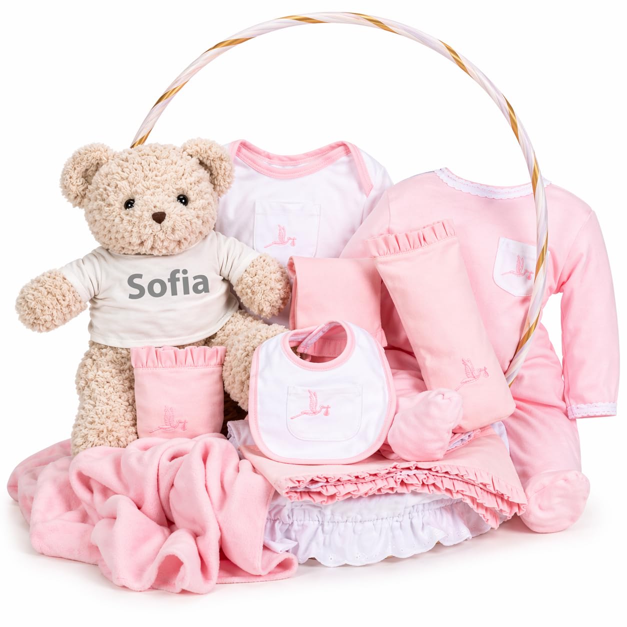Regalos para Bebes Recien Nacidos Personalizados | Canastilla Bebé Clásica | Cesta de Regalo Bebé Personalizada | 3 a 6 Meses (Rosa) | BebeDeParis