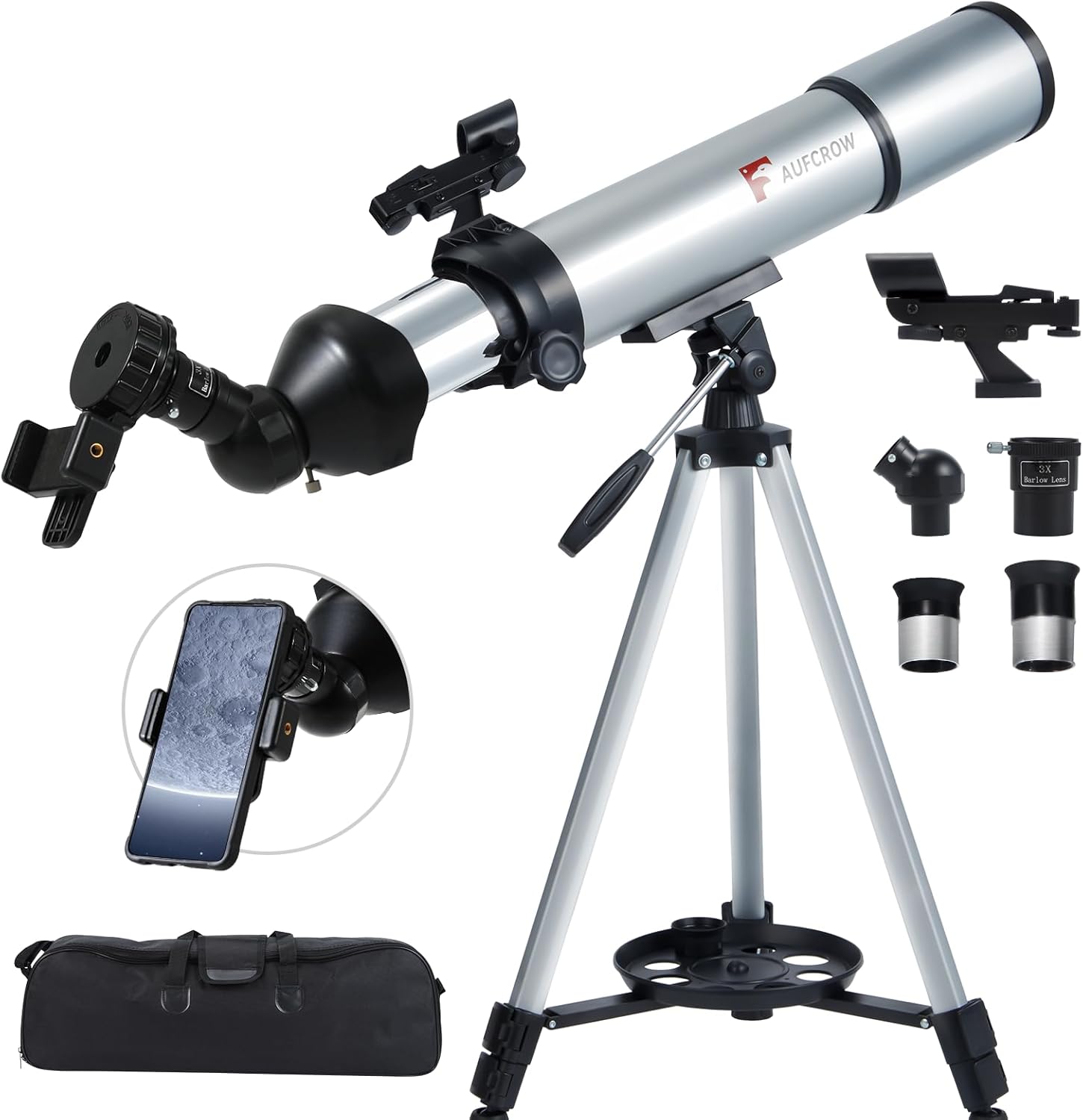 Telescope for Kids & Adults  80mm Refractor Telescope with 600mm Focal Length, Tripod, Barlow Lens & Phone Adapter  High Powered Astronomical Telescopes for Beginners, Telescopio para Adultos