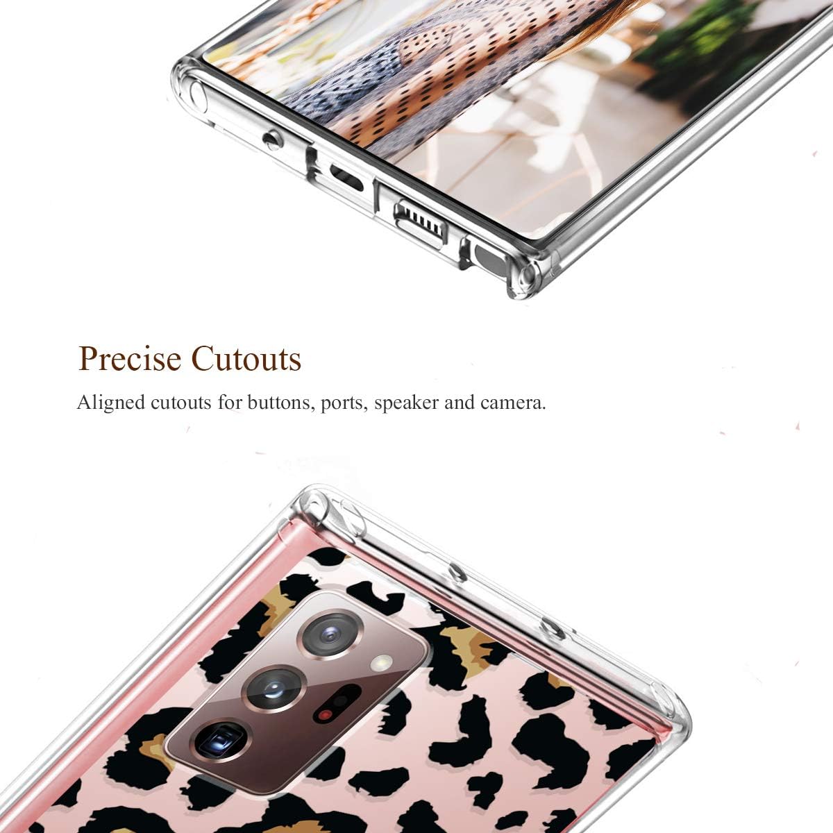 iDLike Galaxy Note 20 Ultra Case, Clear Leopard Cheetah Print Cute Design Dual Layer Protective Shockproof Phone Case Cover for Samsung Galaxy Note 20 Ultra 6.9" 2020,Black/Leopard