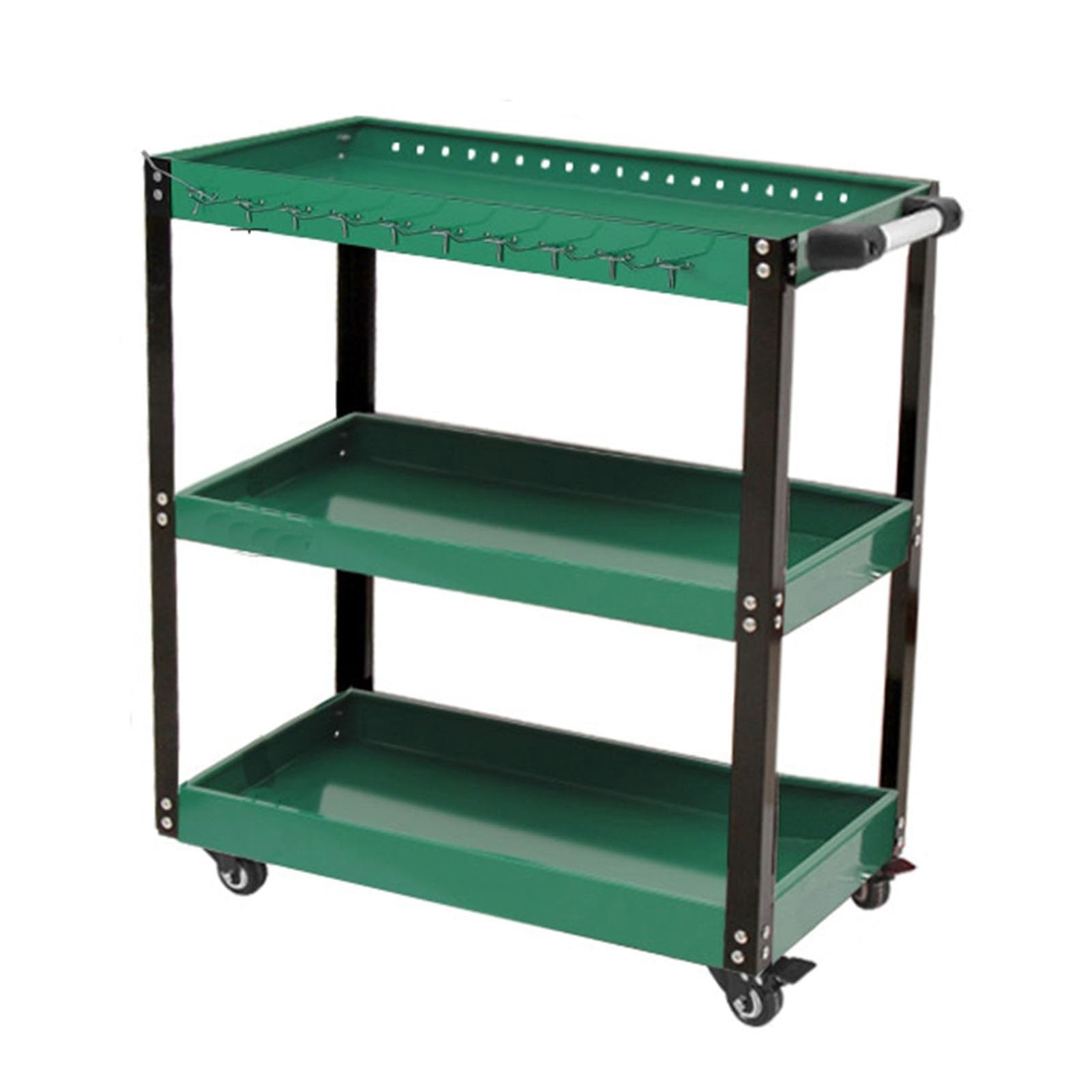 Tool Cart,3 Tier Tool Cart with Hooks,Heavy Duty Steel Utility Cart 660lbs Load Capacity with Wheels for Garage Warehouse and Repair Shop (Color : Green)