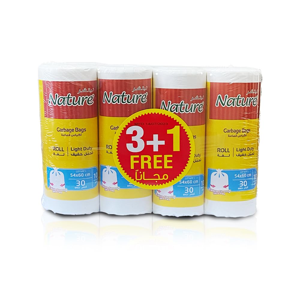 Nature Bio-Degradable Heavy Duty Disposable Garbage Bags, 10 Gallon, White, Size 54 x 60 cm, 30 Garbage Bags, Pack of 4