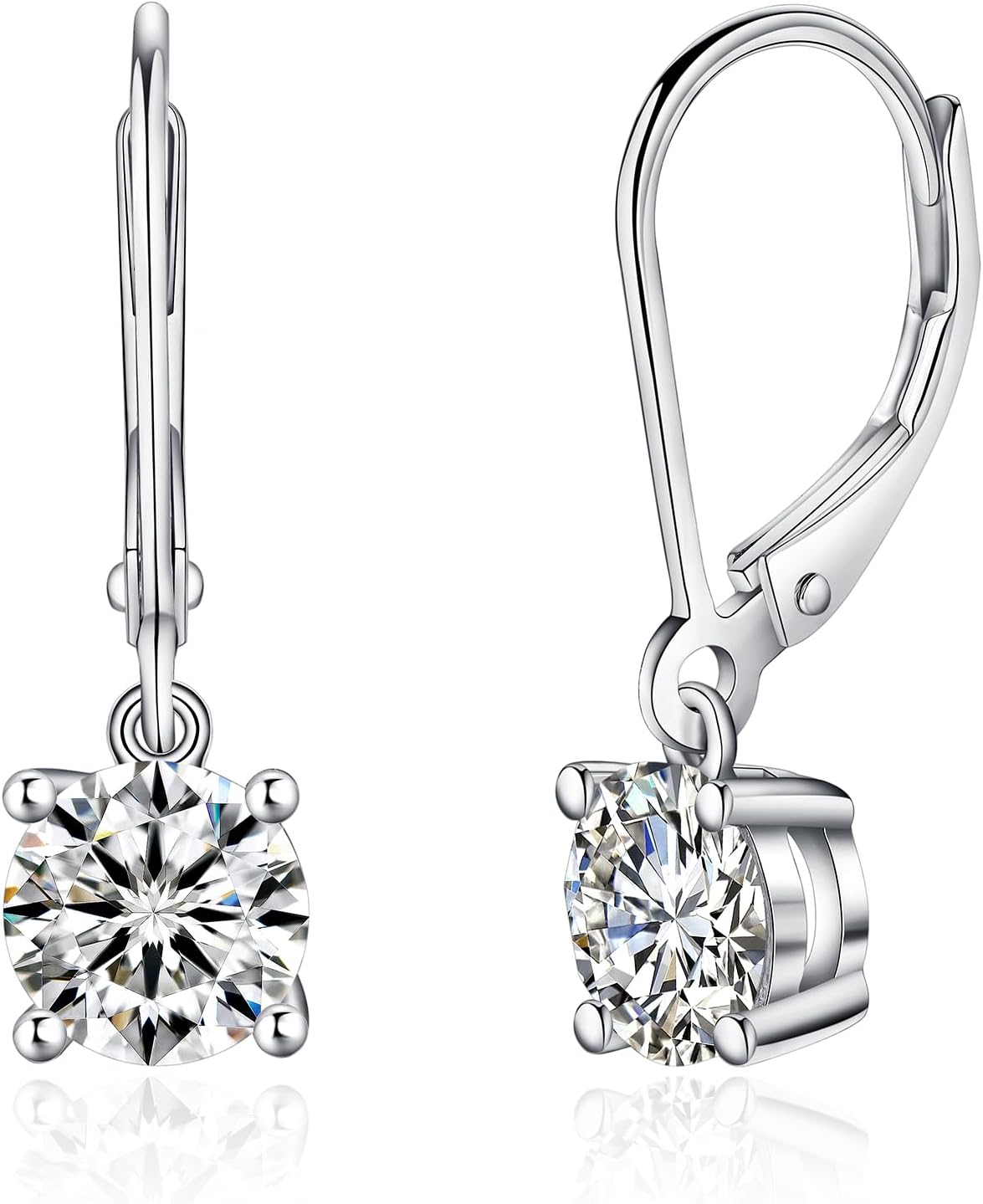 IMOLOVE Moissanite Leverback Drop Earrings for Women, Dangle Earrings 925 Sterling Silver with 18K White Gold Plated, Delicate Wedding Jewelry Gifts