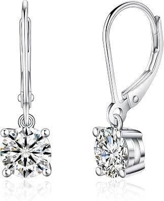 IMOLOVE Moissanite Leverback Drop Earrings for Women, Dangle Earrings 925 Sterling Silver with 18K White Gold Plated, Delicate Wedding Jewelry Gifts