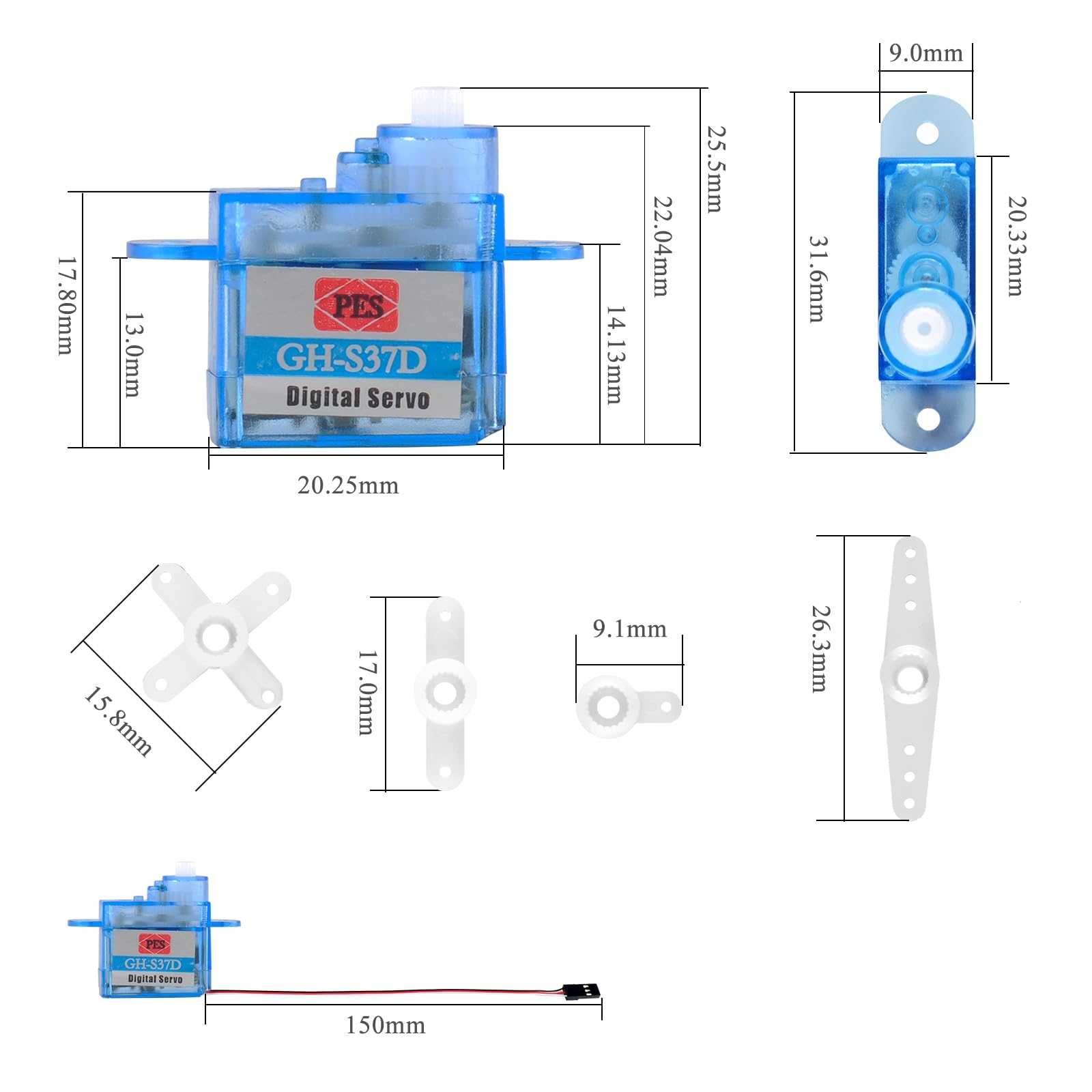 Micro Server GH-S37D Mini Servos Digitales Motor Sin Núcleo Servo para Control de Aviones Vuelo DIY Robo RC Coche Avión Helicóptero Aeromodelización 6PCS