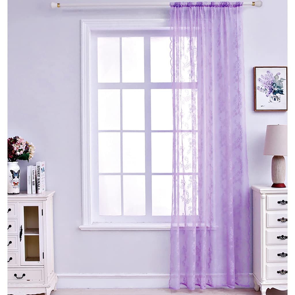 2 Pezzi Tende Trasparenti Tenda Voile Mantovana in Pizzo per Camera da letto Soggiorno Balcone Hotel Festa Nuziale All'aperto 145x230cm Viola