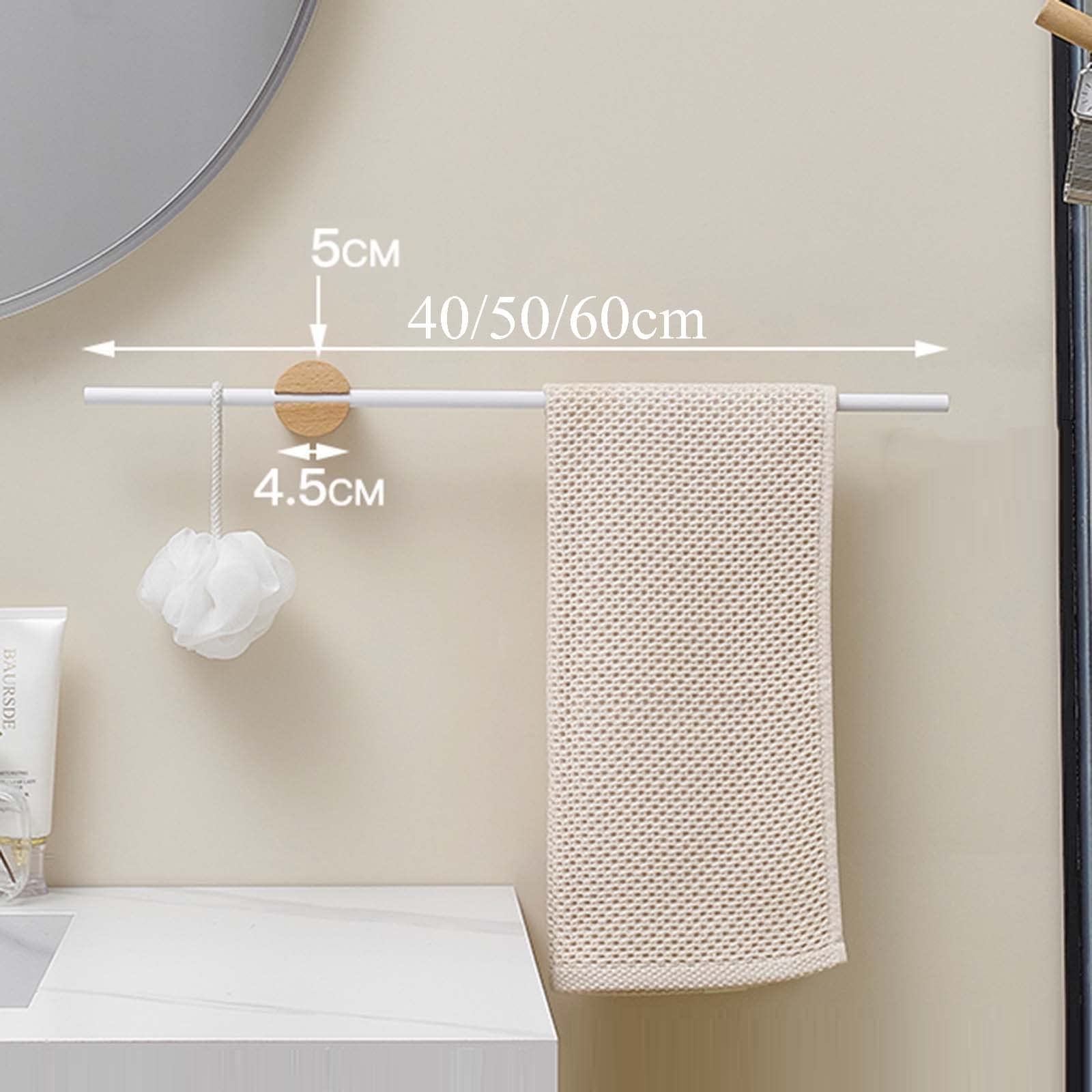 Toallero adhesivo para montaje en pared, sin taladrar, de madera/aluminio, color negro, 40 cm