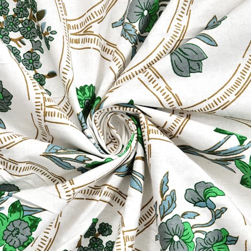 Image of BLOCKS OF INDIA Hand Block Printed 200 TC Cotton King Size Bedsheet (Green Rose)