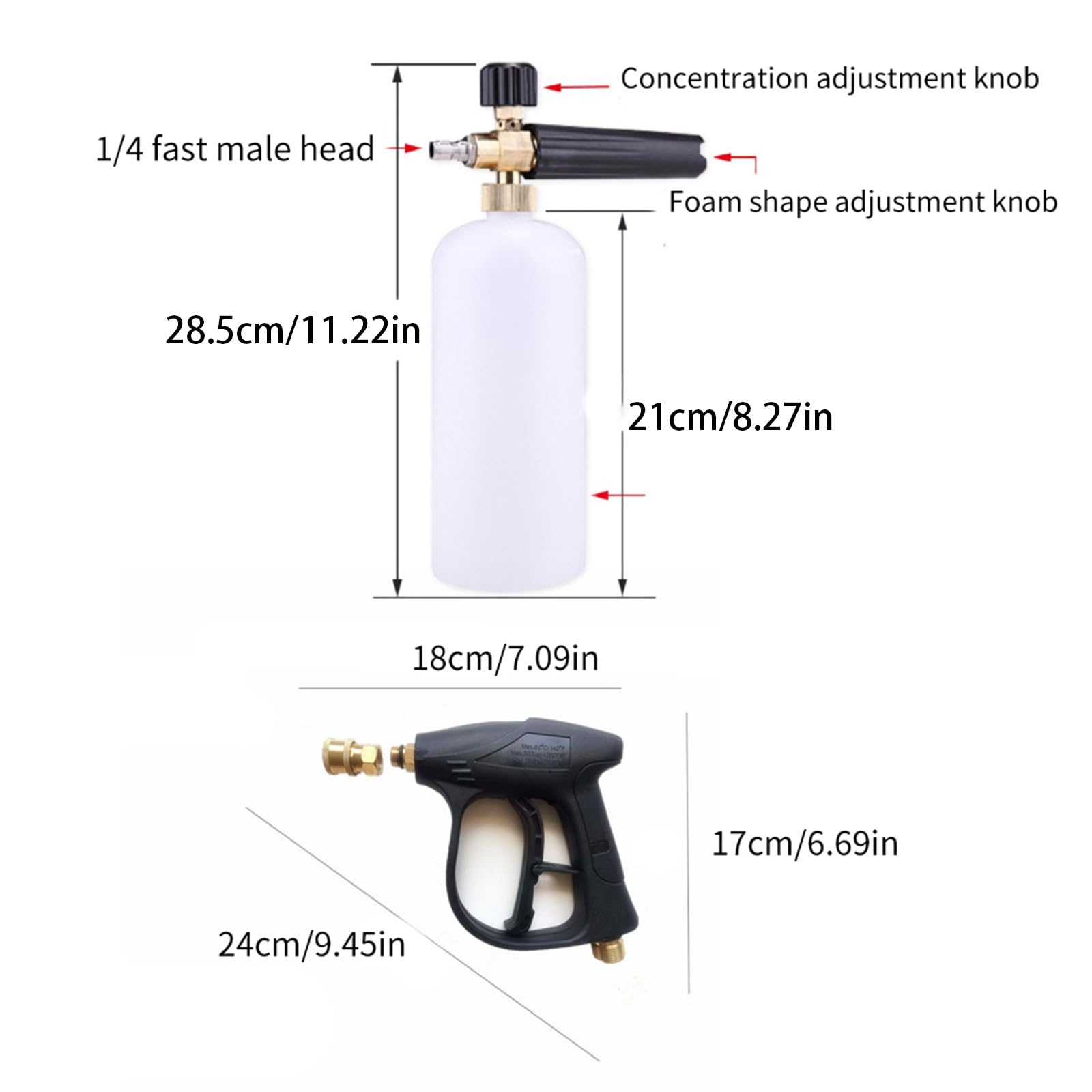 4350PSI Herramientas de limpieza Hidrolimpiadora de alta presión con pistola de espuma de 1/4 pulgadas Conexión rápida Accesorios de lavado Purificador de agua