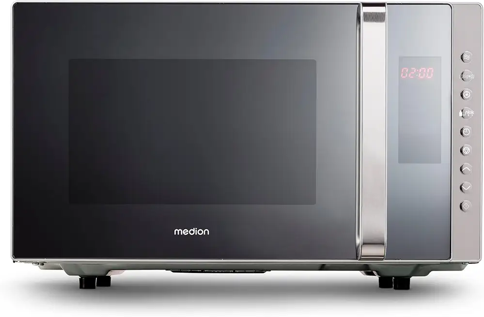 MEDION 3 in 1 Mikrowelle mit Grill und Heißluft Funktion (23 Liter, 800 Watt Leistung, 1200 Watt Obergrill-/Heißluftleistung, freistehend, MD17495) silber