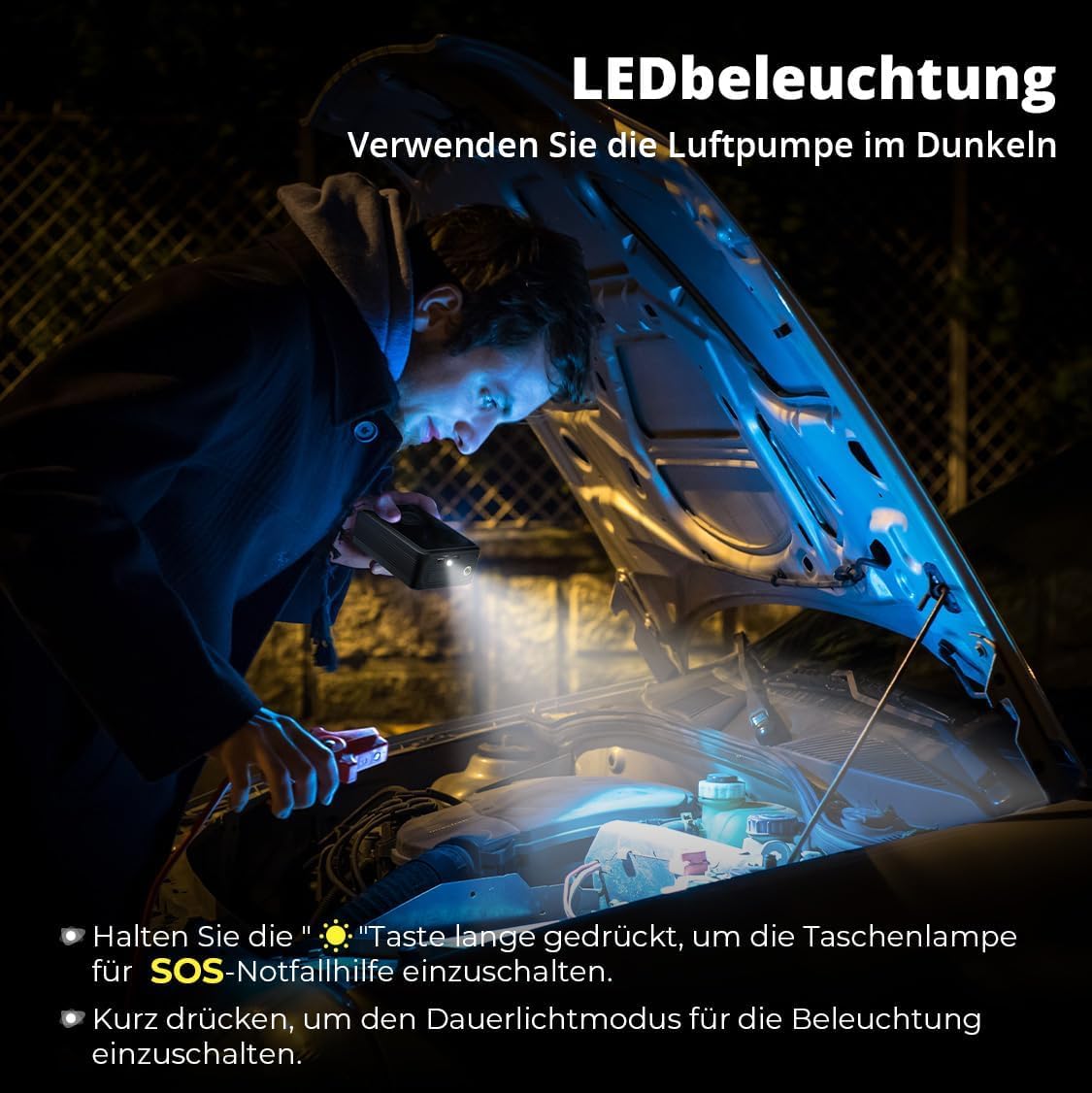 Oasser Elektrische Luftpumpe 150PSI Fahrradpumpe Akku Luftpumpe Tragbarer mit LED Licht für Auto Motorrad Fahrrad Ball Reise Camping