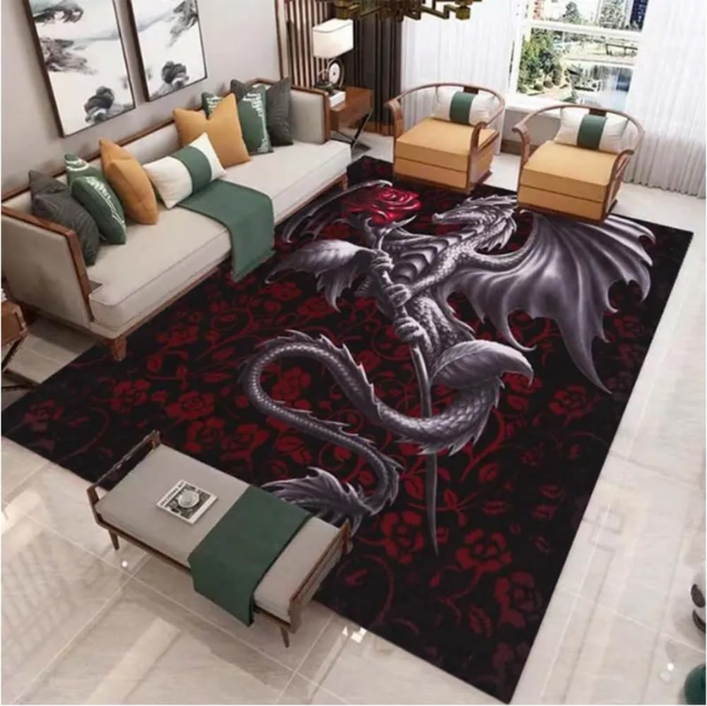 Tapis de salon antidérapant 160x230 doux motif crâne fleur de chambre