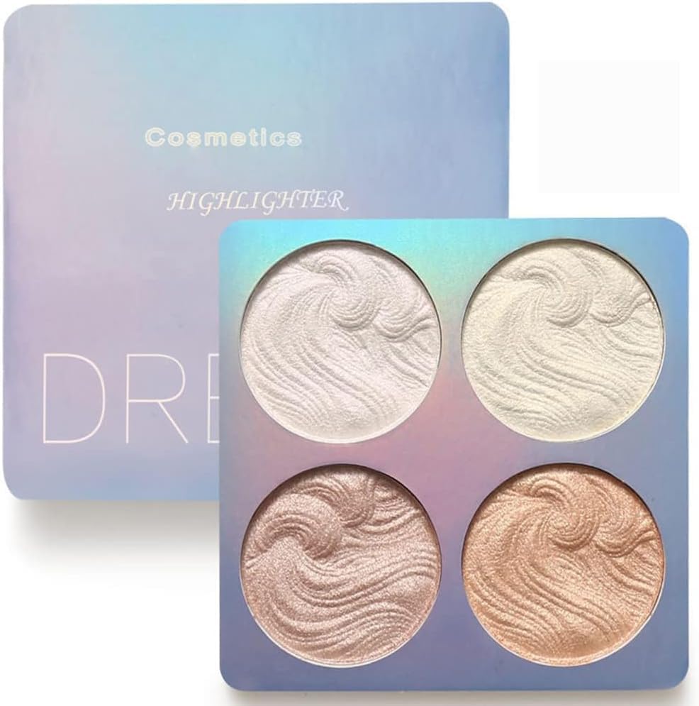 Aputue Fosforlu Makyaj Paleti, 4 Renk Işıl Işıl Parlak Highlighter, Uzun Süre Dayanıklı Su Geçirmez Işıltılı Highlighter, Yüz Aydınlatıcı Makyaj Paleti, Cilt Tonu ve Yüz Hatlarını Aydınlatmak İçin