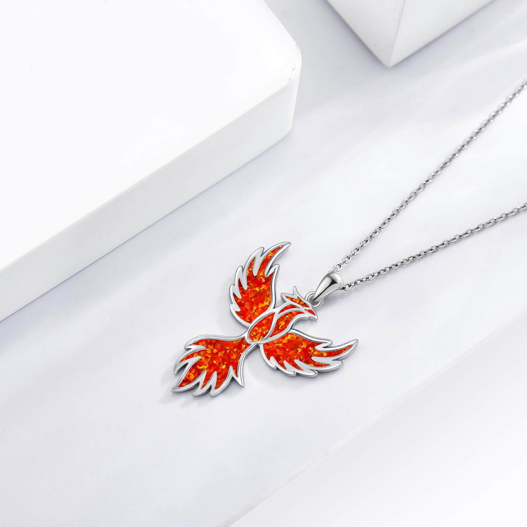 URONE Collar con colgante de fénix de plata de ley 925, collar de ópalo de fénix, joyería de fénix, regalo de pájaro para mujer, Plata esterlina, No es una piedra preciosa