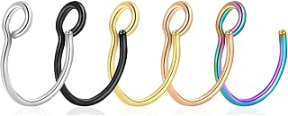 Fake Nose Ring Hoop Clip On, Non Piercing Lip Rings 20G 8mm,Gold Black Rose Gold, Stainless Steel No Pierced for Women Men
