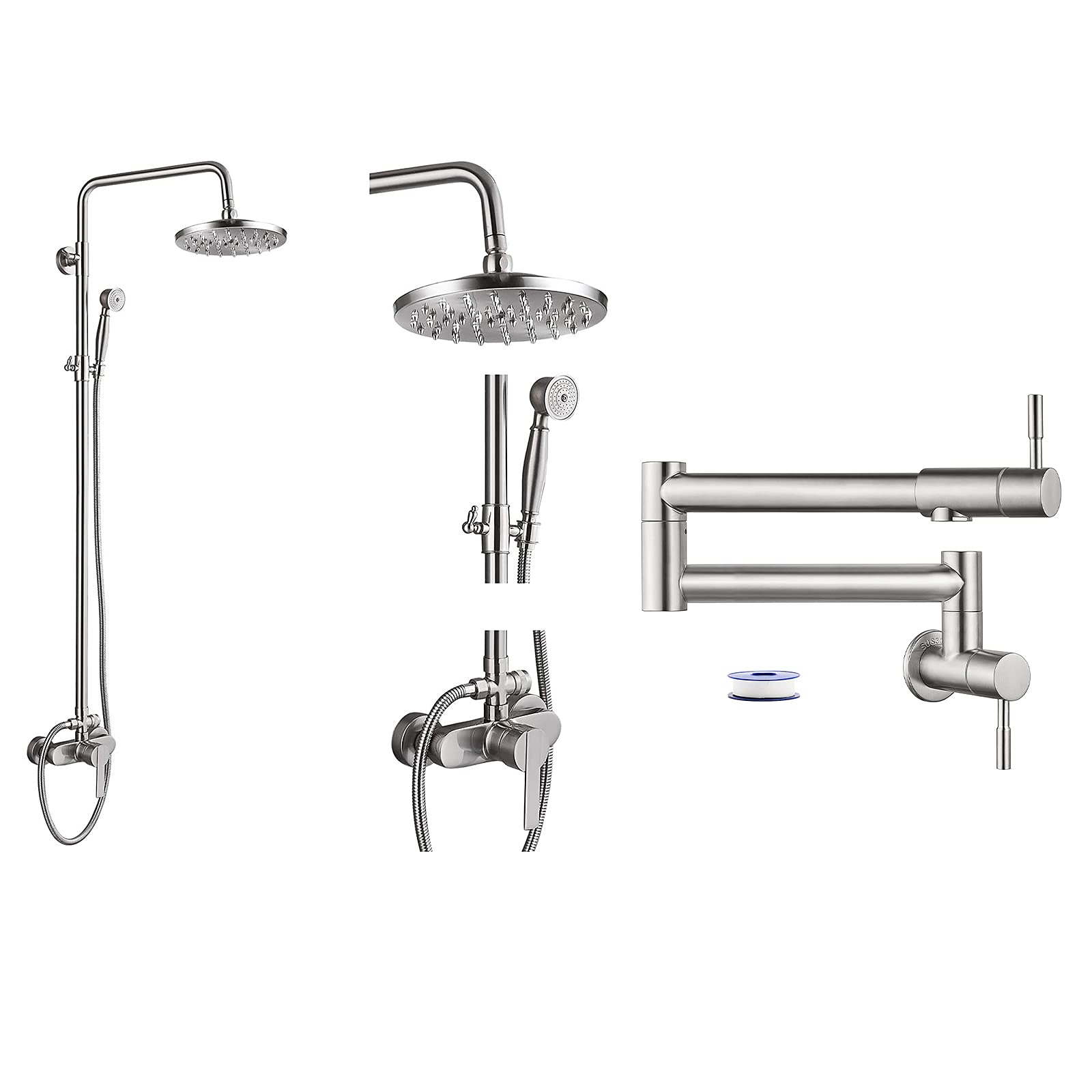 Hcfyauis Exposed Pipe Shower System Brushed Nickel 8 Inch Rainfall Showerhead Shower Faucet With