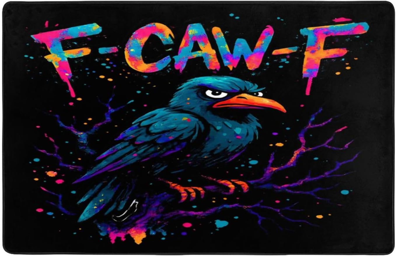 F-Caw-F Funny Raven Black Crow Area Rug Carpet Large Rug Non Slip Floor Mat Entrance Mat Home Decor 59X39.4 in