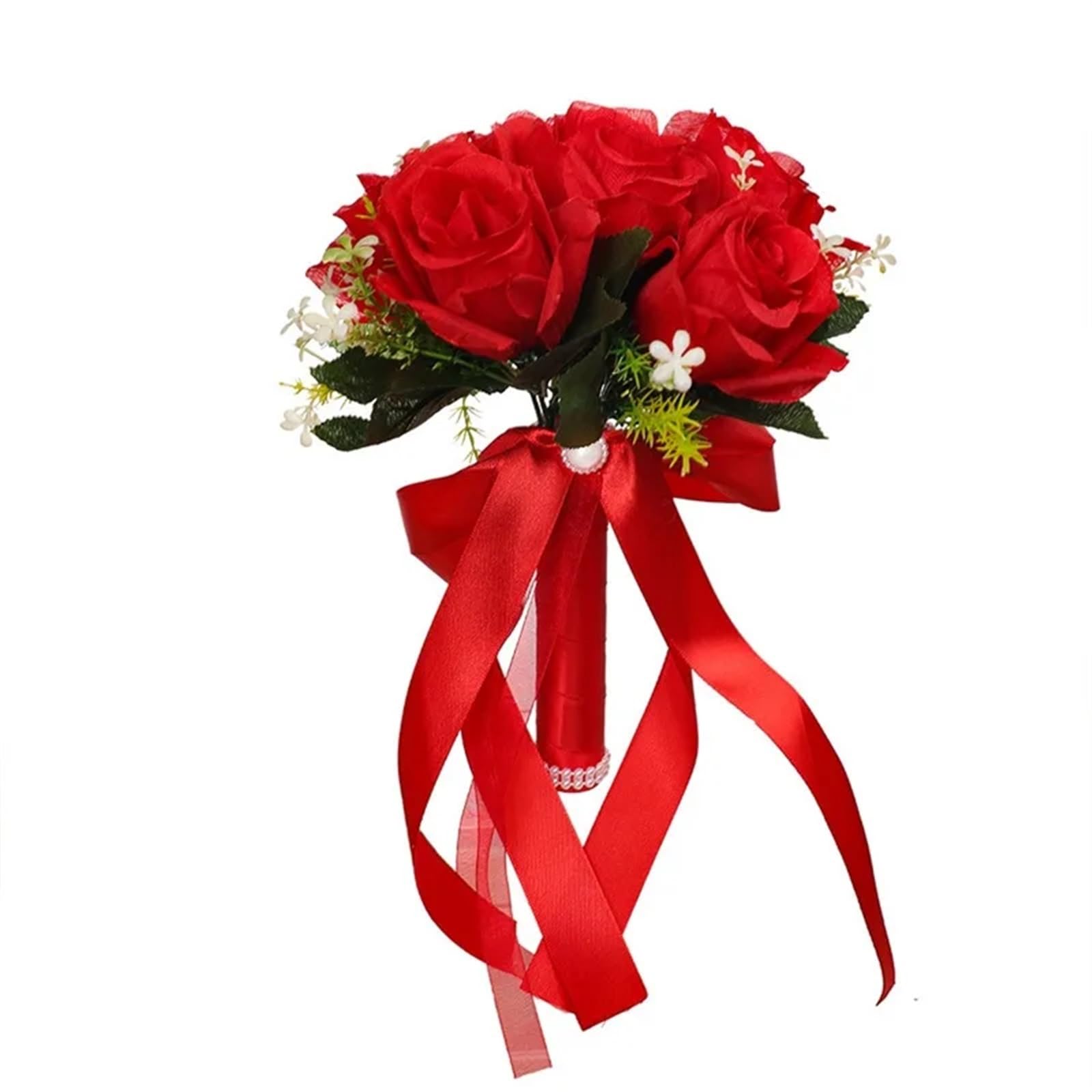 NDLHXKFRP Wedding bouquets for brides and bridesmaids, Wedding Artificial Rose Bouquet Holding Flowers Multicolor Bridesmaid Bridal Party(Red)