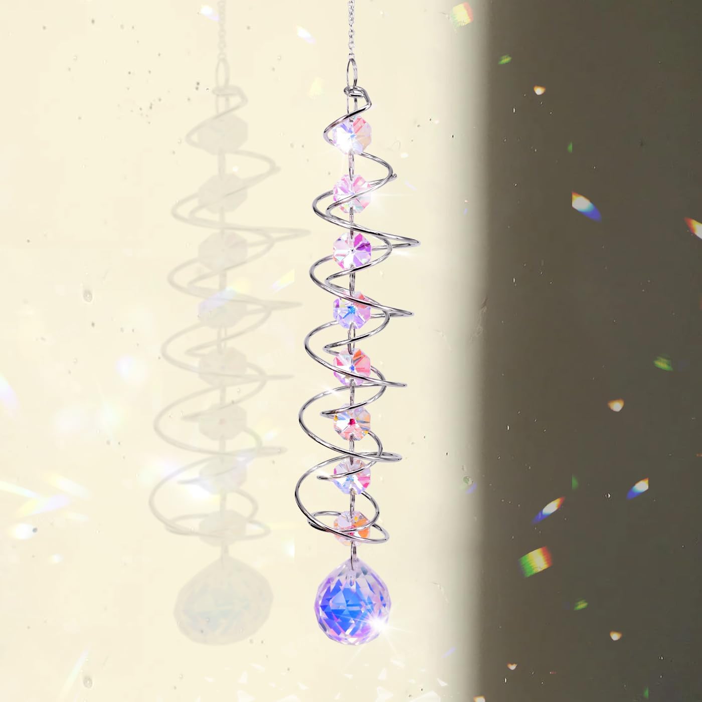 3D Spiral Tail Wind Rotating Crystal Ball Sun Catcher - Eternal Power Rainbow-Making Hanging Decoration