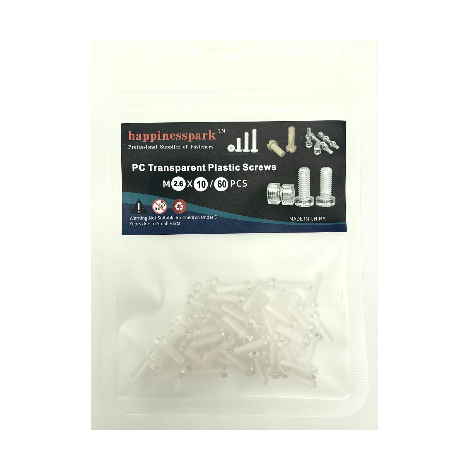 happinesspark PC (Polycarbonate) Acrylic Plastic Transparent Metric Phillips Pan Head Screws M2.6x10 60PCS