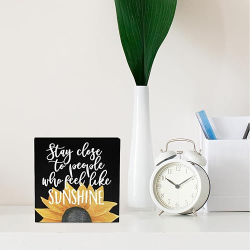 Miniatura 3 de Letrero de madera con diseño de sol de 5 x 5 pulgadas, decoración de escritorio, rústico, de madera, cuadrado, decoración de girasol, decoración de