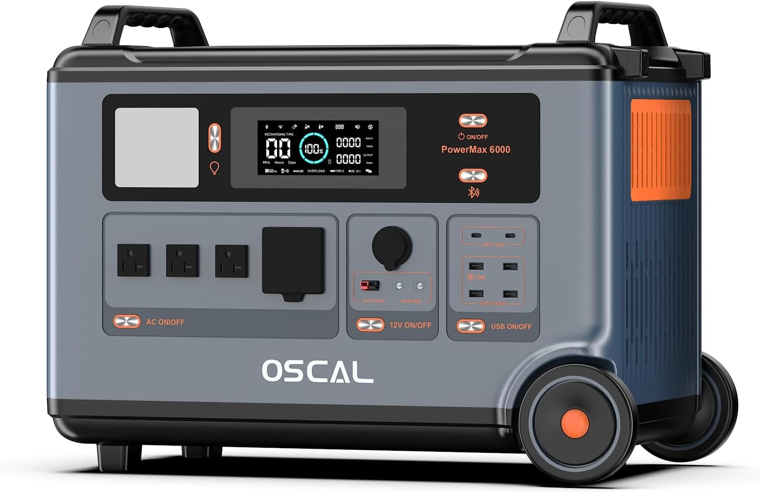 OSCAL PowerMax 6000 Solar Generator 6000W with 6x400w Solar Panel 120V 240V Split Phase 3600Wh LiFePO4 Battery Expandable