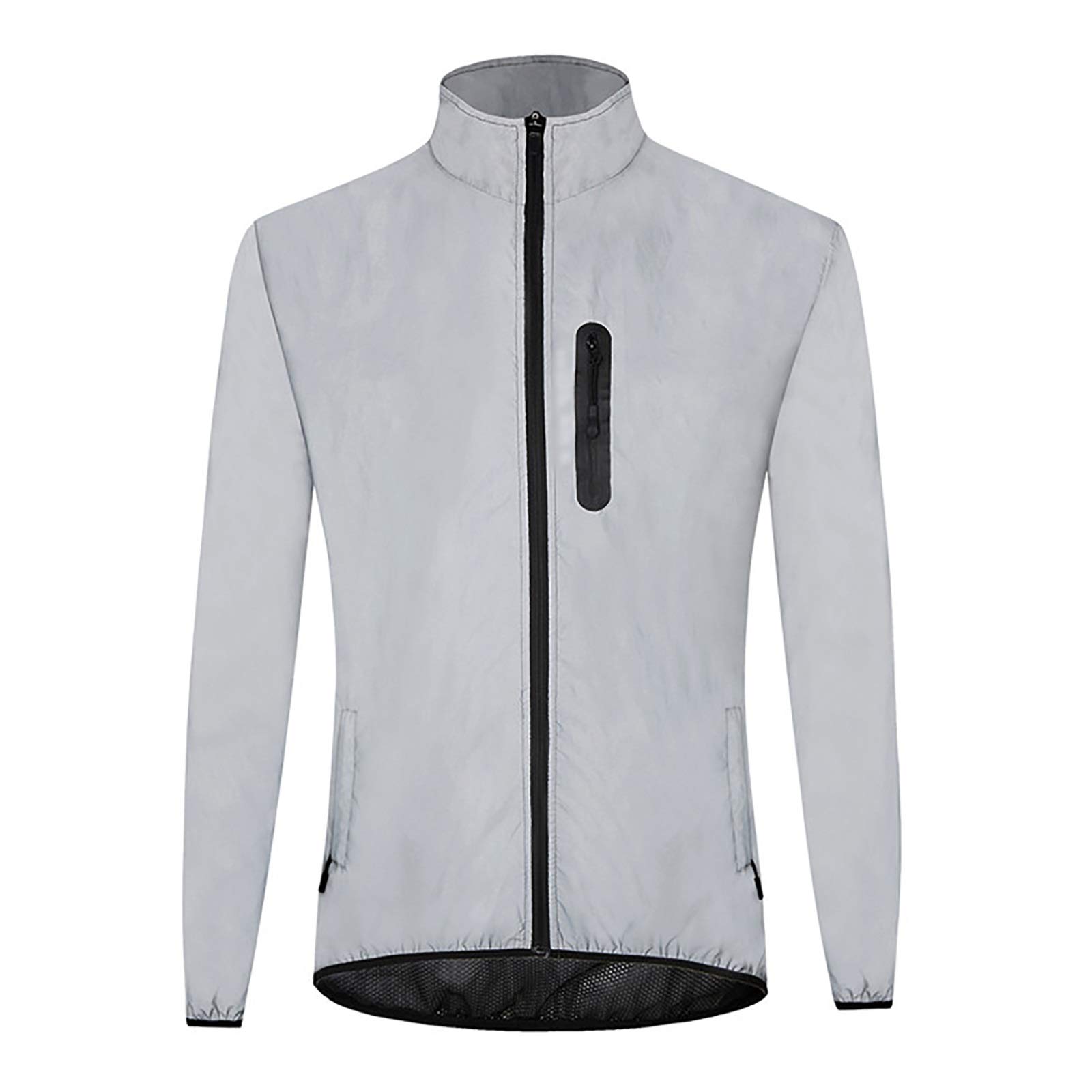 Hombres Alta Visibilidad Chaqueta De Ciclismo Manga Larga Totalmente Reflectante Impermeable Camisetas MTB Ligero con Malla Transpirable (Color : Silver, Size : Large)