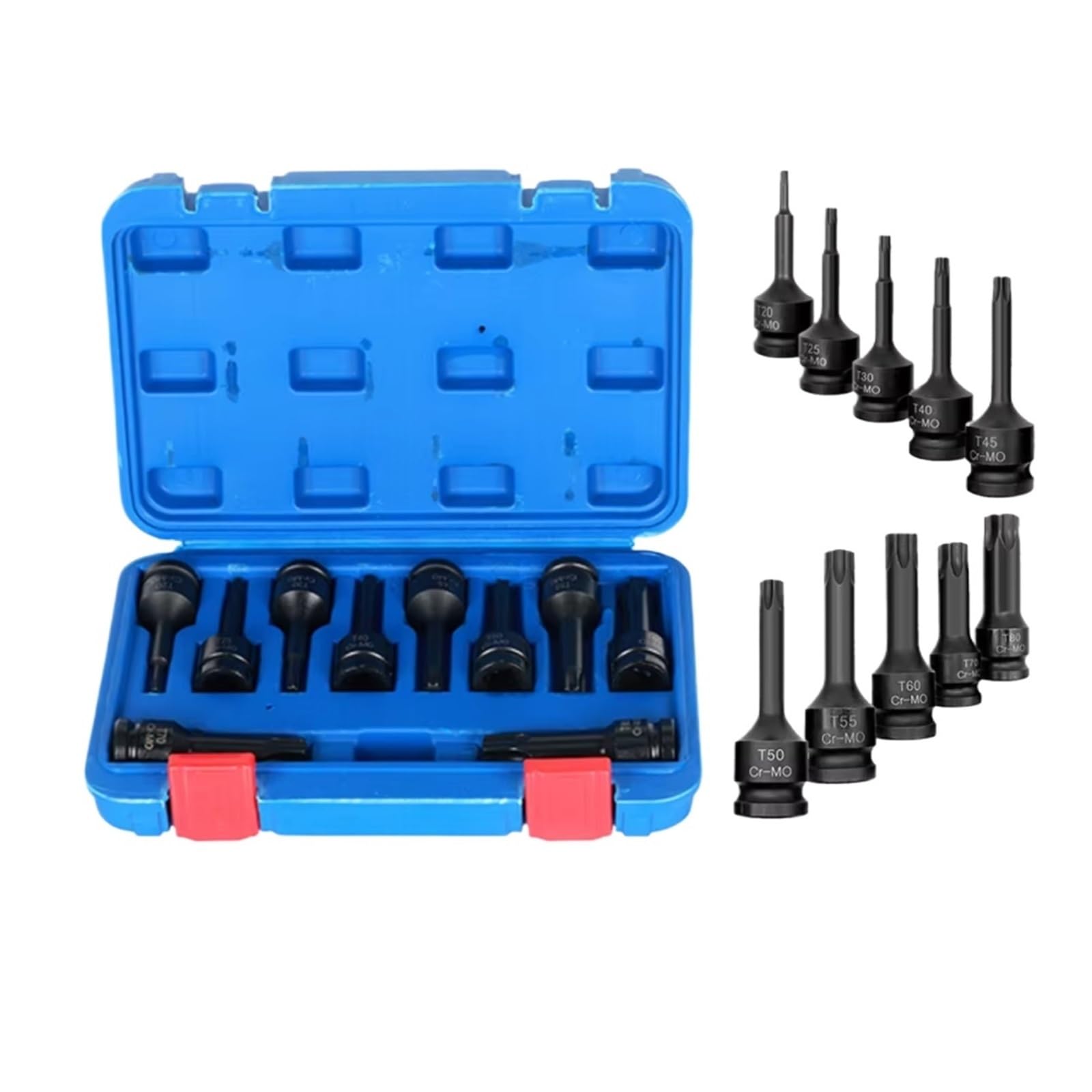 Juego de llaves de trinquete Juego De 10 Uds De Tuercas De Impacto Torx Hex Sping Star Bits De 1/2 Pulgadas T20-T80 Con Estuche De Almacenamiento Para Reparación