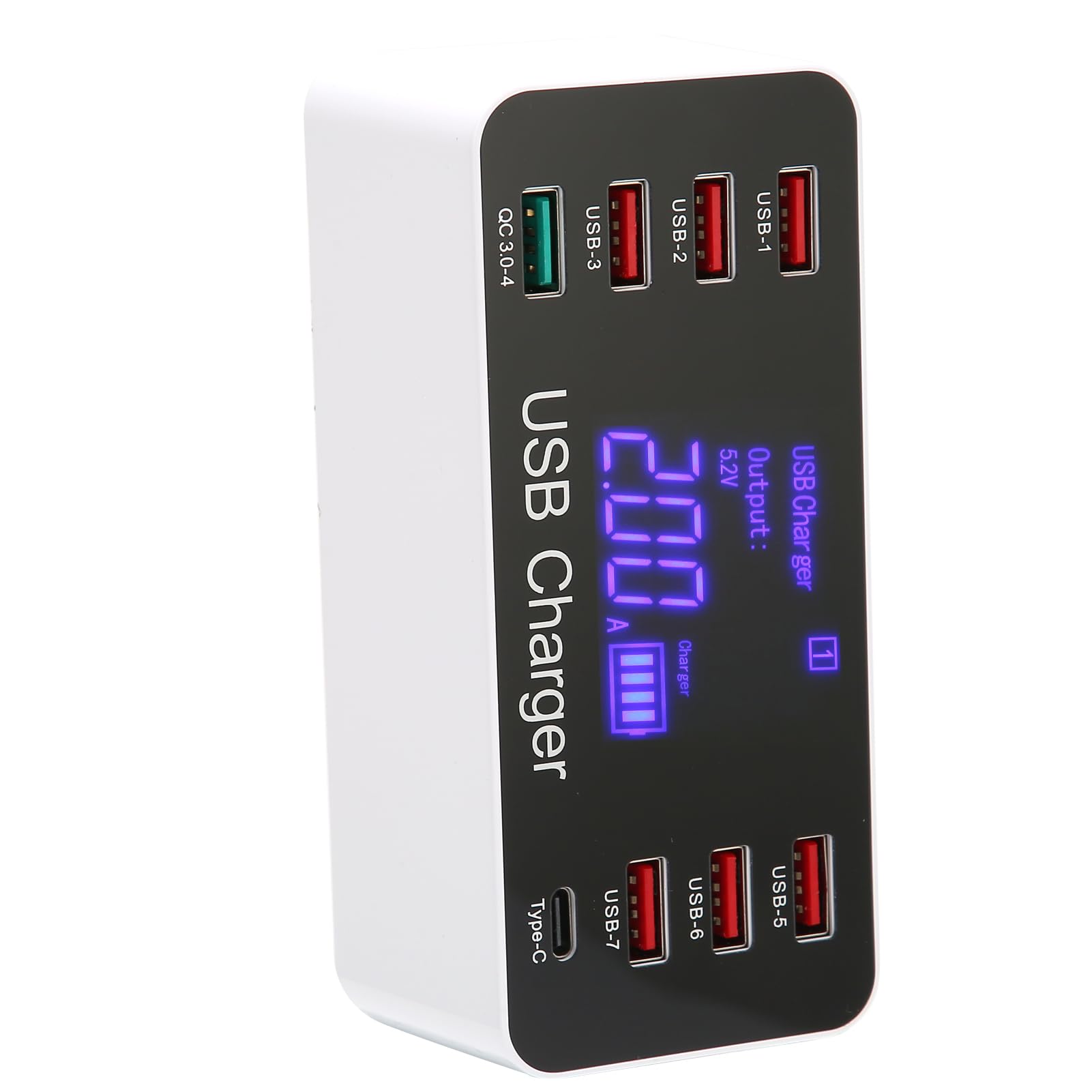 Annadue Cargador USB Hub de Puertos Múltiples, Estación de Carga de Escritorio de 8 Puertos y 40 W, con Pantalla LED, Puerto USB C, Carga Rápida QC 3.0, para Teléfono, Tableta,