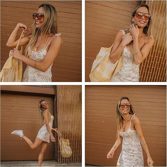 Vintage Retro Sunglasses 70s Yellow Tinted Aviator Large Sun Glasses for Women(Beige)4