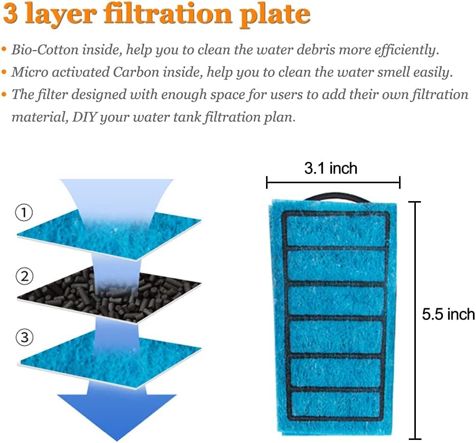 Image of VAYINATO SOBO WP-208H Aquarium Waterfall Filter - Low Water Level Hang On Circulation Filter Pump for Fish Tank, Turtle Tank & Reptile Terrarium | Quiet External Filter
