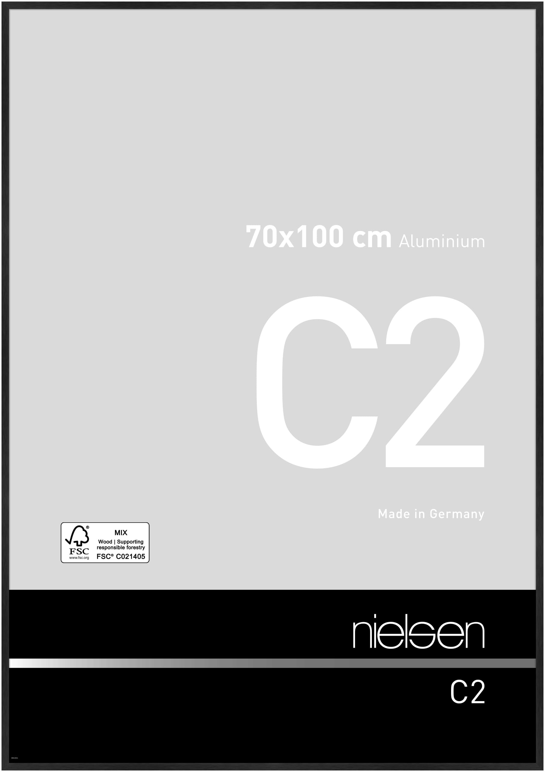 Nielsen Soft Black C2 Vision Aluminium Picture Frame - Brushed Black 70X100cm - With Synthetic Glass And Easy Push-Turn Clips