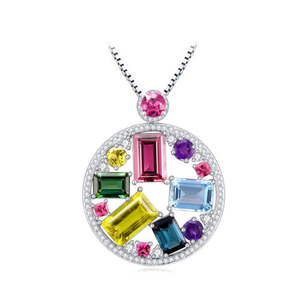 LSOOYHFlower Fashion Jewelry Pendant Round Necklace Made with Blue Crystal Elements Gifts for Women