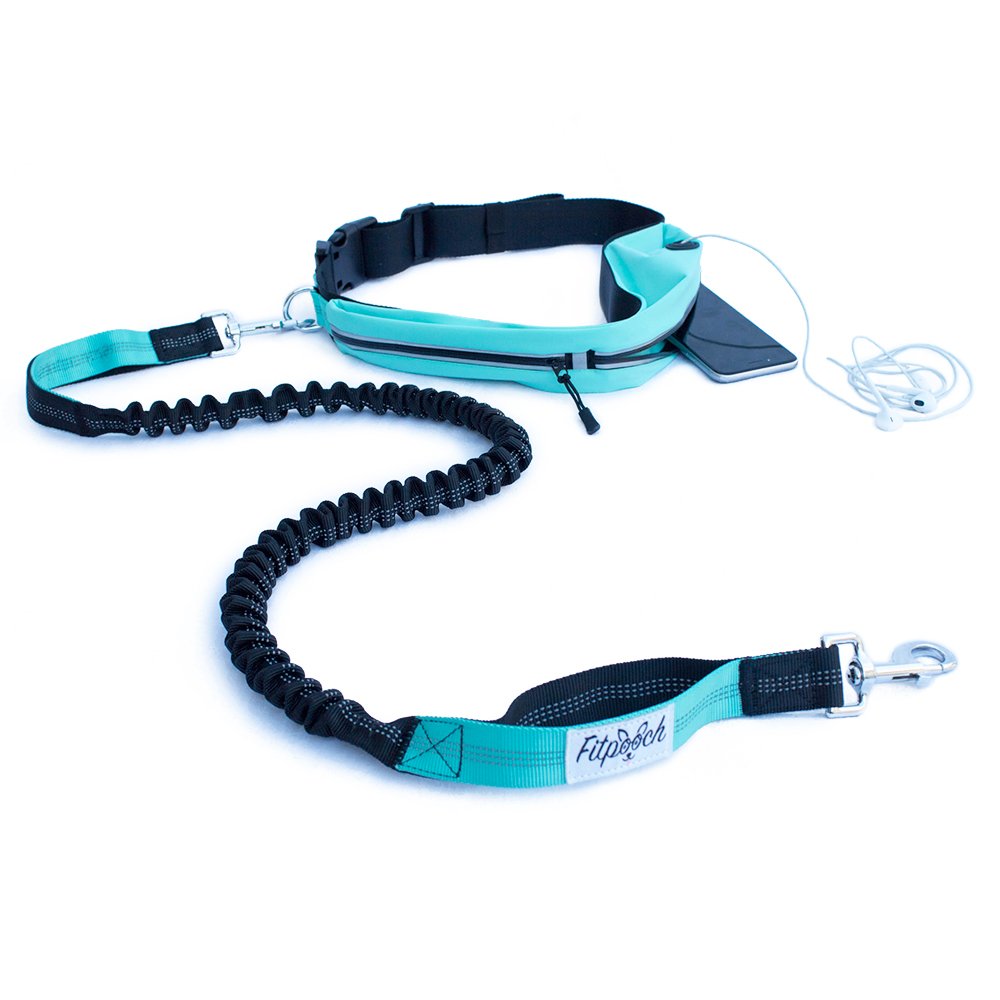 Fitpooch Handsfree Dog Running/Walking/Training Lead & Belt - Zipper Pockets, Shock Absorbing & Durable - Up To 60kg Dogs (Light Blue)