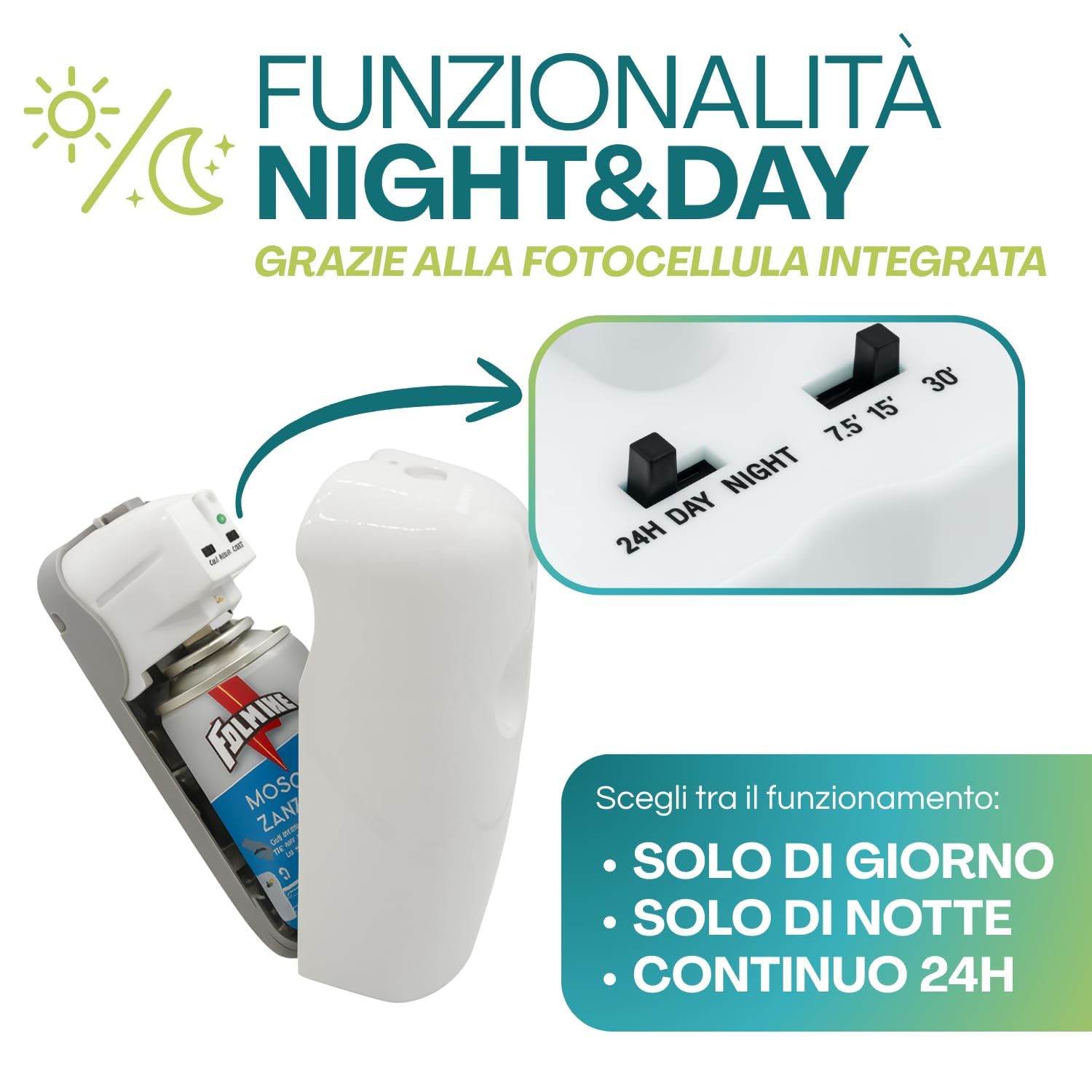 Palucart 6 Fulmine Insetticida Mosche & Zanzare 250ML più Erogatore Automatic Funzione Night And Day programmabile
