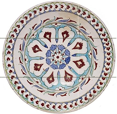 an Iznik Pottery Dish with a lobed Arch Design Turkey Circa 1600 Tile Mural Kitchen Bathroom Wall Backsplash Behind Stove Range Sink Splashback 3x3 4" Marble, Matte