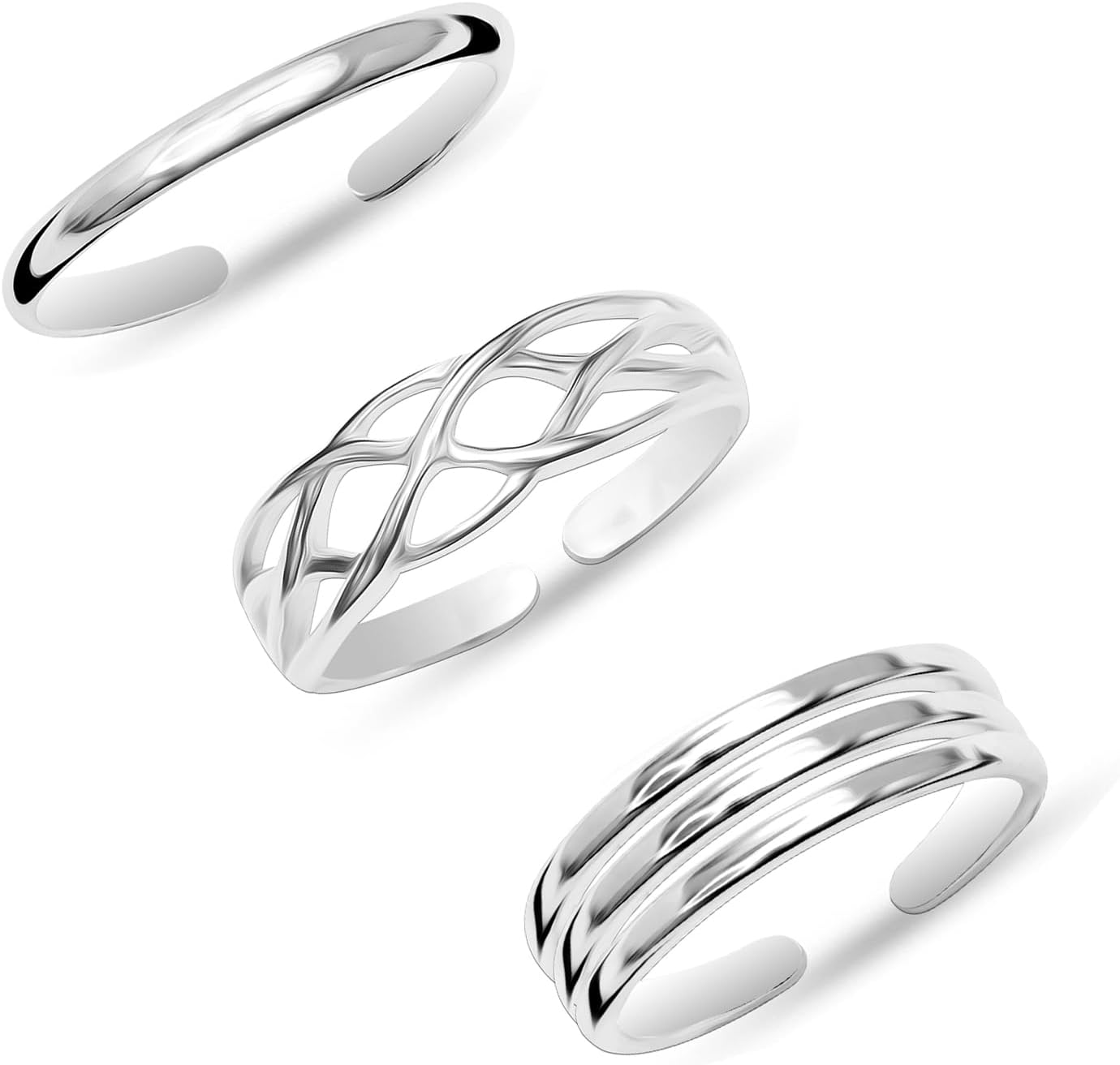 LeCalla 925 Sterling Silver Open Toe Rings Set for Women Adjustable Minimalist Toe Rings Summer Beach Foot Jewelry