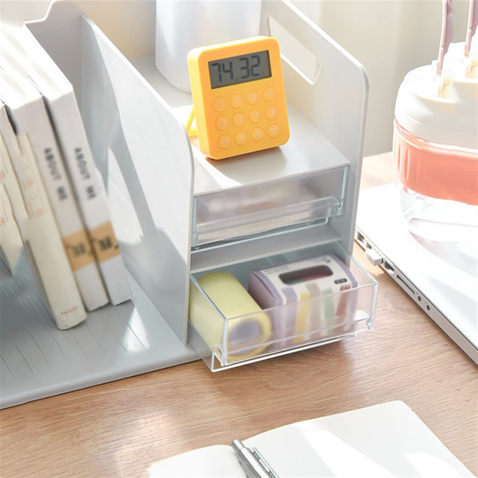 File Rack Bookstand, carpeta de la puesta de reserva, estante de almacenamiento, estantería con cajones de escritorio con titular de libro fijo, organizador de escritorio Office File Organizer Shelf