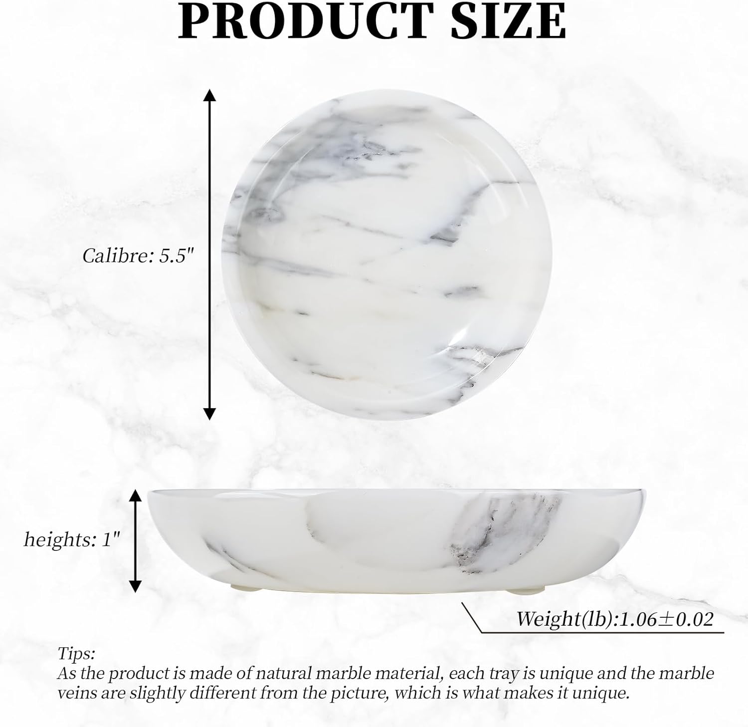 Natural Marble Jewelry Tray 5.5", Trinket Dish for Ring Earring, Gift for Woman Daugther (Arabescato Calacatta)