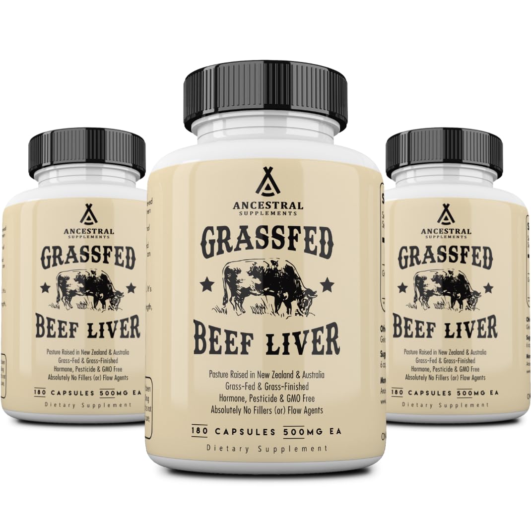 Ancestral Supplements Grass Fed Beef Liver Capsules, 180 Ct (3-Pack)