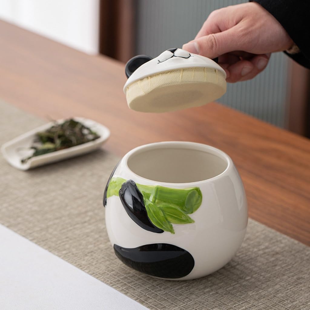 LYGSWDB Puszka na herbatę Panda, kreatywna puszka na herbatę, zamknięta, odporna na wilgoć puszka ceramiczna, puszka do przechowywania herbaty Pojemnik na herbatę
