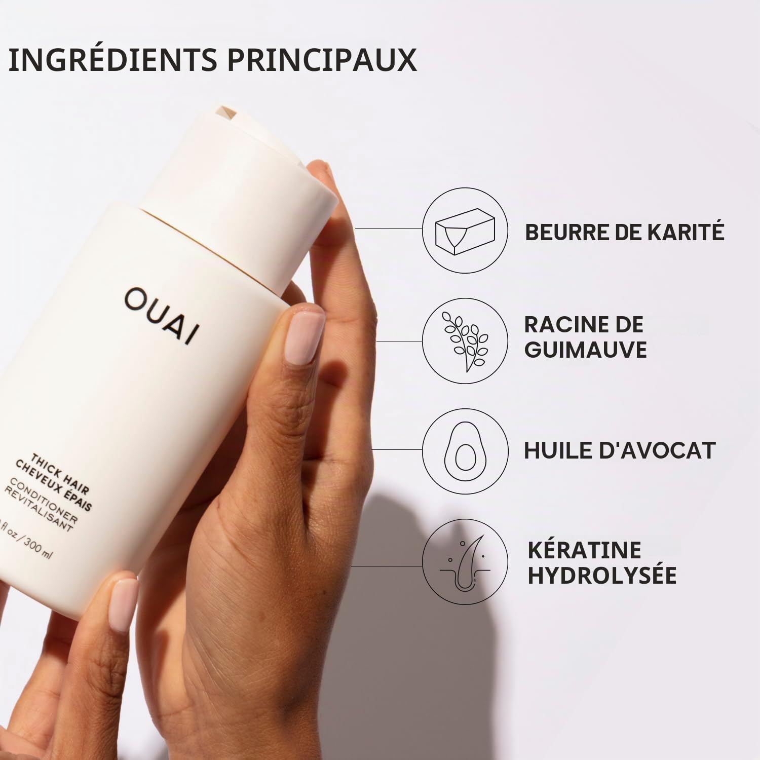 Ouai OUAI Recharge d'après-shampooing pour cheveux épais – Après-shampooing hydratant pour cheveux secs et crépus – Kératine, racine de guimauve, beurre de karité et huile d'avocat – Soin capillaire