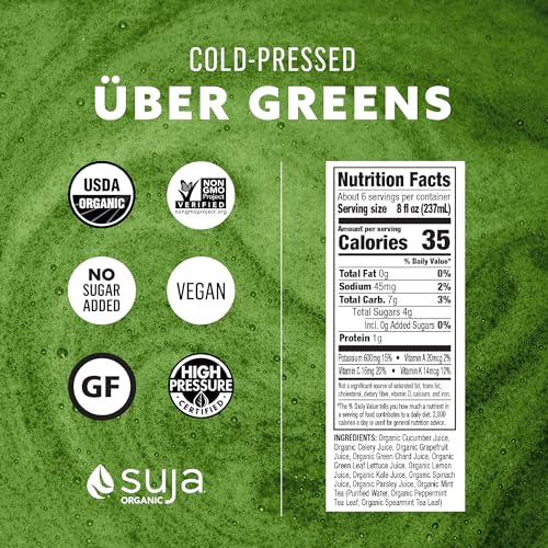 Suja Organic Cold-Pressed Uber Greens, Green Juice full of Leafy Green Cucumber, Celery, Chard, Lettuce, Kale & Grapefruit, Vegan, Plant-Based & USDA Certified (46 Fl Oz) - Image 4