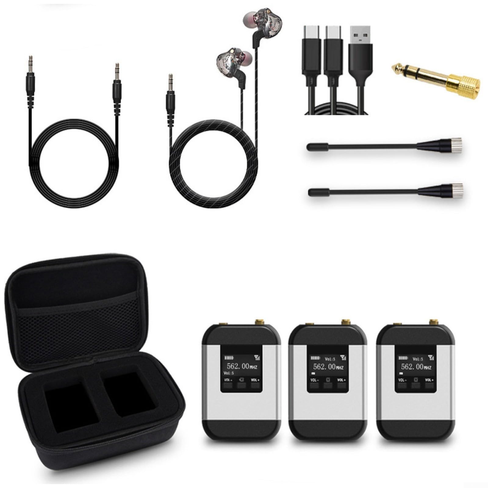 UHF Wireless In-Ear Monitoring System, 20 Kanäle Auto-Pairing IEM mit Transmitter Empfänger für Bandprobe Studio Live Performance Silber (1-zu-2)