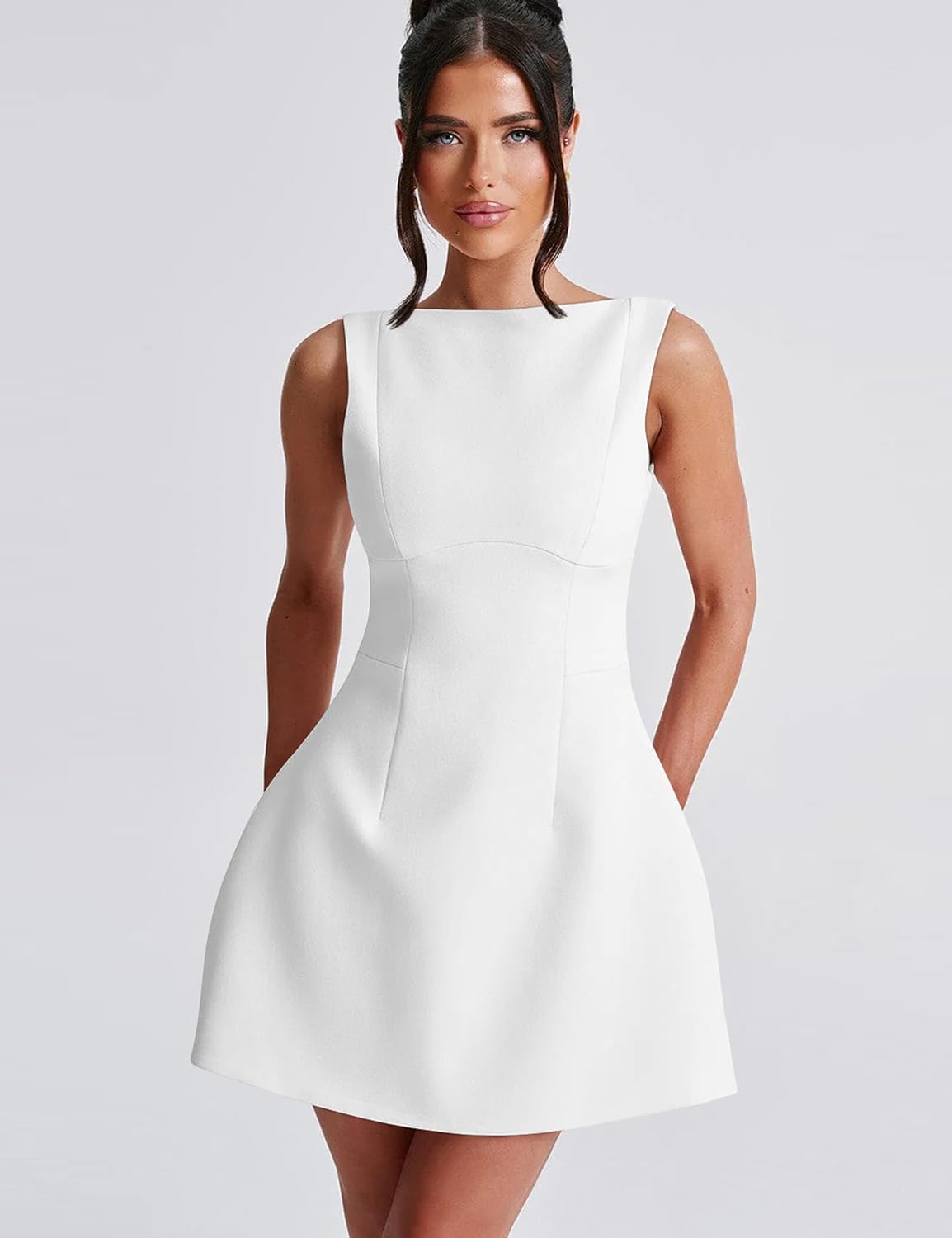 YMDUCH Women's Sexy Sleeveless Crew Neck Backless A-line Party Short Mini Dress - Image 4