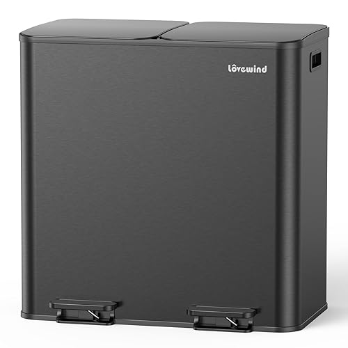 Miniatura 11 de Lovewind Bote de basura, 2 botes de basura de 10.5 galones (2 x 40 L) para cocina, doble compartimento, bote de basura con pedal para cocina y