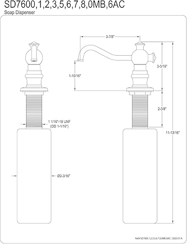 Miniatura 2 de Kingston Brass SD7605 Dispensador de jabón vintage, bronce aceitado 10-14 pulgadas