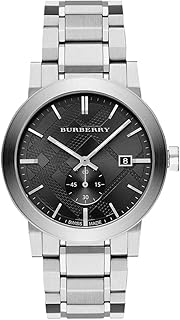 BURBERRY Swiss Silver Black Date Dial 42mm Men Stainless Steel Wrist Watch The City BU9901